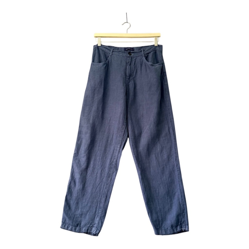 Cut-Loose | Linen Tapered Leg Raw‎ Hem Pants Blue Size S